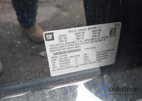 2016 Chevrolet Tahoe Ltz z USA, uszkodzony, nr VIN 1GNSKCKC7GR245094